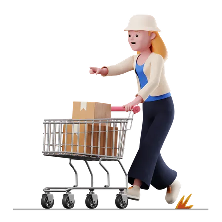 Femme avec chariot  3D Illustration