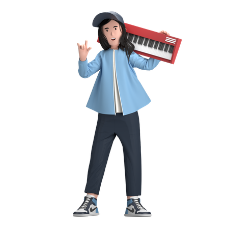 Femme avec clavier  3D Illustration