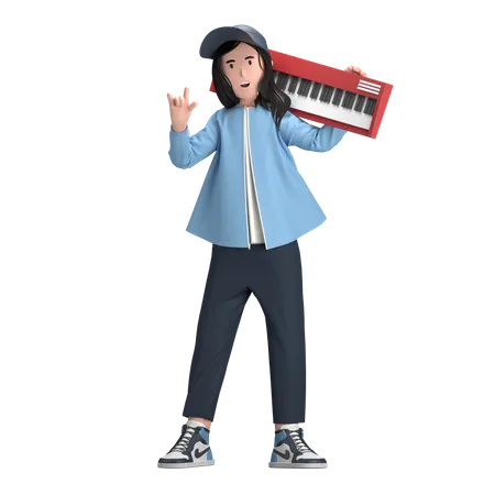 Femme avec clavier  3D Illustration