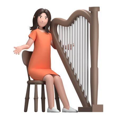 Femme avec harpe  3D Icon