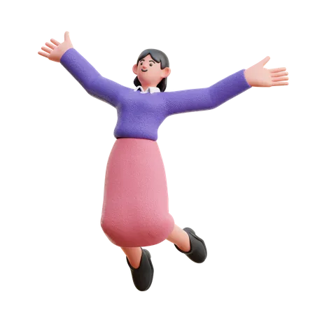 Saut féminin heureux flottant  3D Illustration