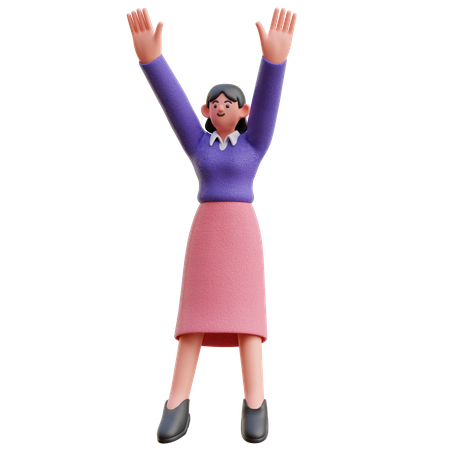 Femme sautant heureuse  3D Illustration