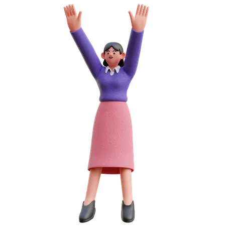 Femme sautant heureuse  3D Illustration