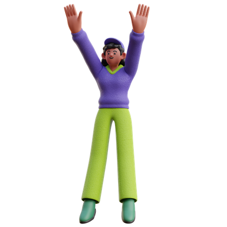 Femme sautant heureuse  3D Illustration