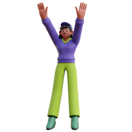 Femme sautant heureuse  3D Illustration