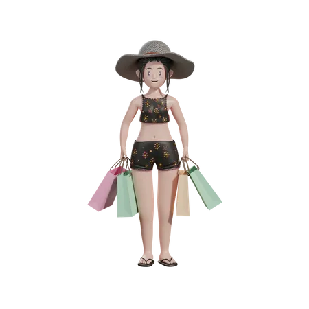 Mulher com sacolas de compras  3D Illustration