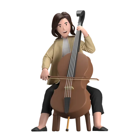 Fêmea com violoncelo  3D Illustration