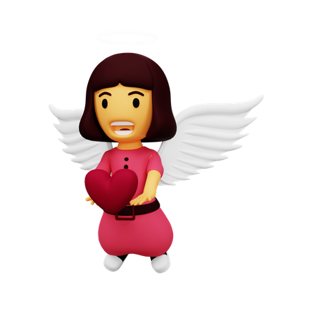 Cupido feminino segurando coração  3D Illustration