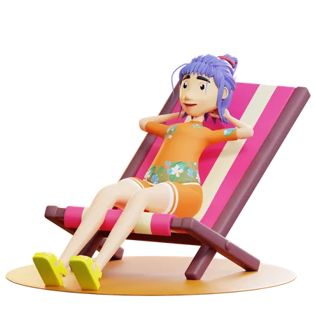 Turista feminina relaxada  3D Illustration