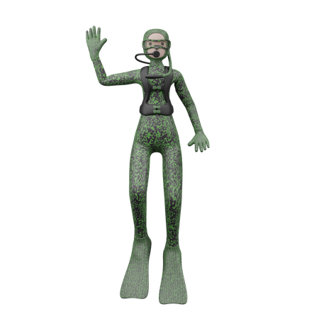 Femme agitant la main avec plongée sous-marine  3D Illustration