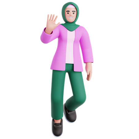 Femme agitant la main en flottant  3D Illustration