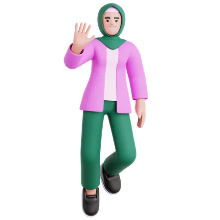 Femme agitant la main en flottant  3D Illustration