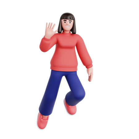 Femme agitant la main en flottant  3D Illustration