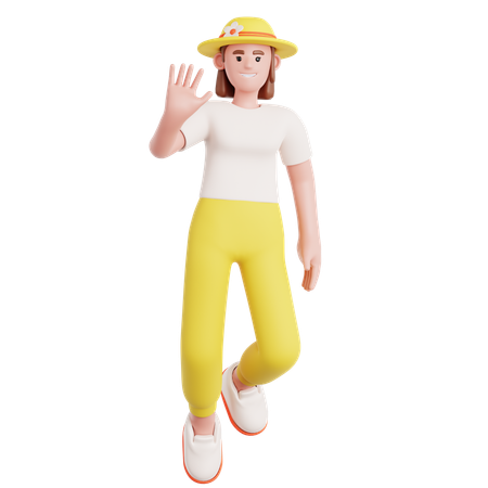 Femme agitant la main en flottant  3D Illustration