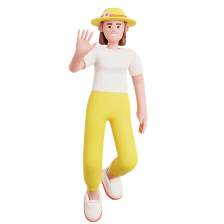 Femme agitant la main en flottant  3D Illustration