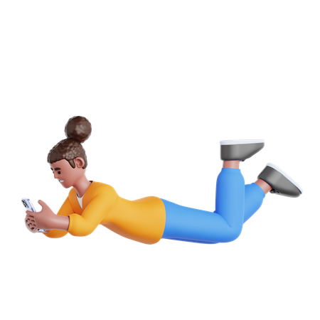 Femme allongée et utilisant un téléphone  3D Illustration