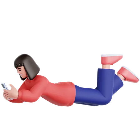 Femme allongée et utilisant un téléphone  3D Illustration