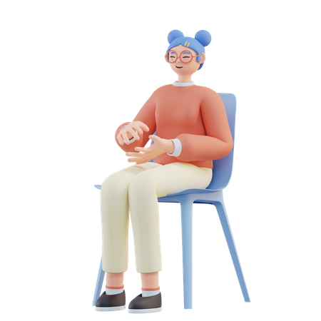 Une femme applaudit en étant assise sur une chaise  3D Illustration