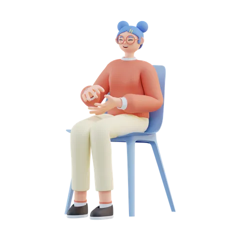 Une femme applaudit en étant assise sur une chaise  3D Illustration