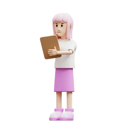 Femme apporte une liste de contrôle  3D Illustration