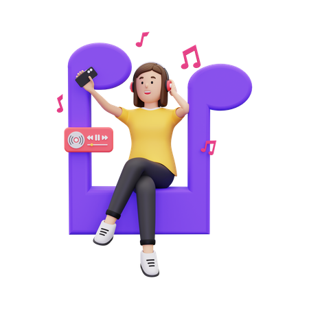 Femme appréciant la musique  3D Illustration