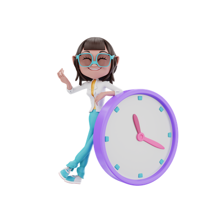 Femme appuyée sur l'horloge  3D Illustration