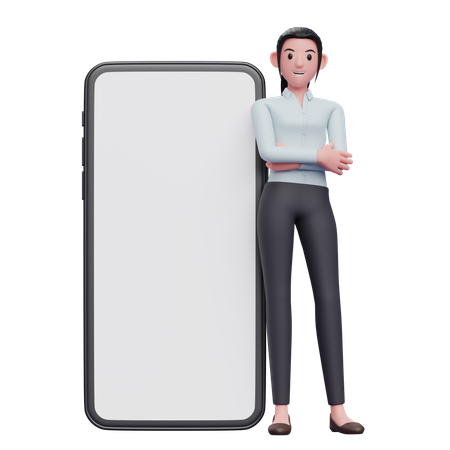 Femme penchée sur le téléphone  3D Illustration