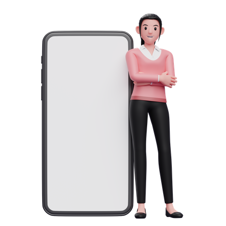 Femme penchée sur le téléphone  3D Illustration