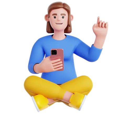 Femme assise et utilisant un téléphone  3D Illustration