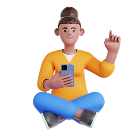 Femme assise et utilisant un téléphone  3D Illustration