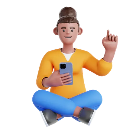 Femme assise et utilisant un téléphone  3D Illustration