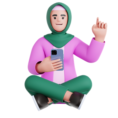 Femme assise et utilisant un téléphone  3D Illustration