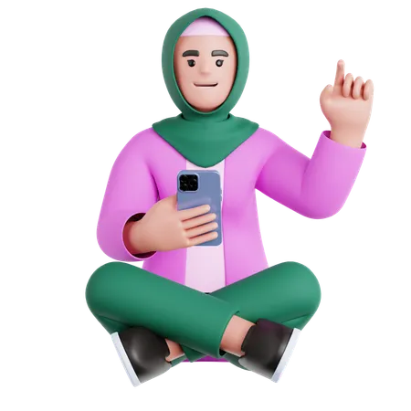 Femme assise et utilisant un téléphone  3D Illustration