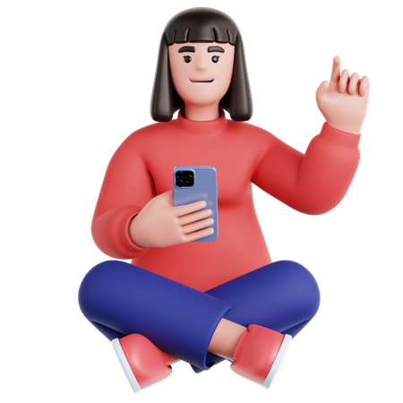 Femme assise et utilisant un téléphone  3D Illustration