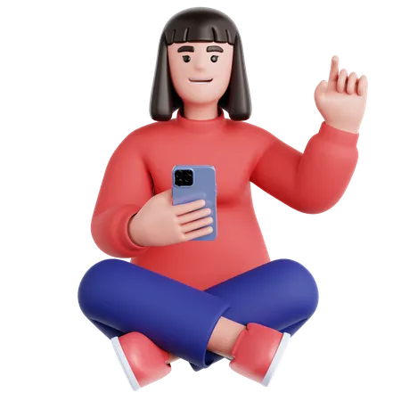 Femme assise et utilisant un téléphone  3D Illustration