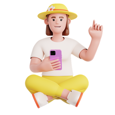 Femme assise et utilisant un téléphone  3D Illustration