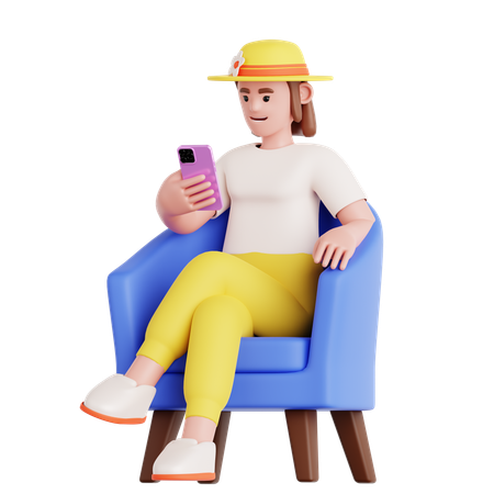 Femme assise et utilisant un téléphone  3D Illustration