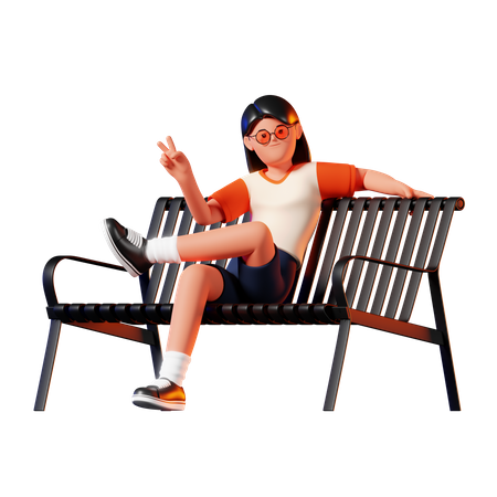 Femme assise sur un banc pose  3D Icon
