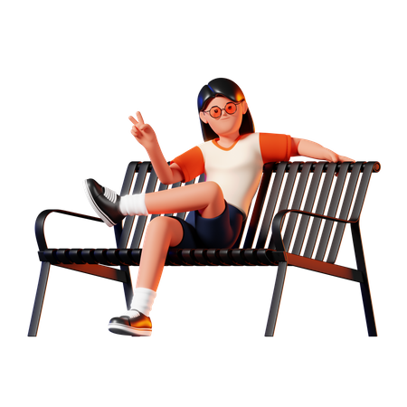 Femme assise sur un banc pose  3D Illustration