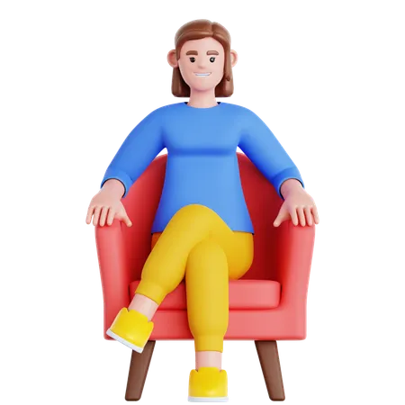 Femme assise sur un canapé  3D Illustration