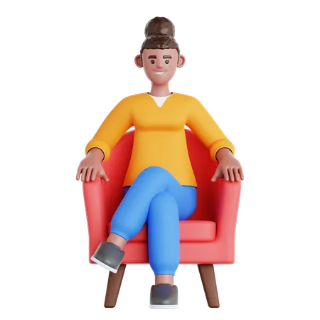 Femme assise sur un canapé  3D Illustration