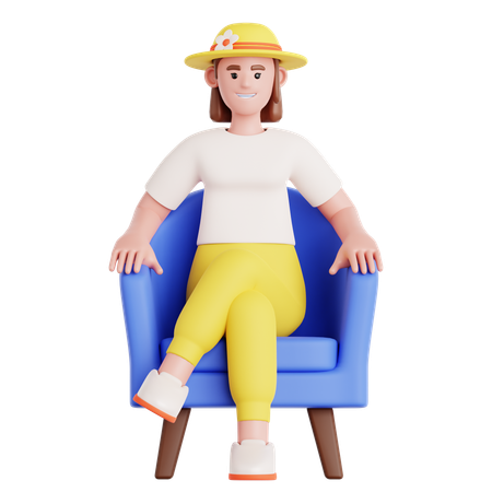 Femme assise sur un canapé  3D Illustration