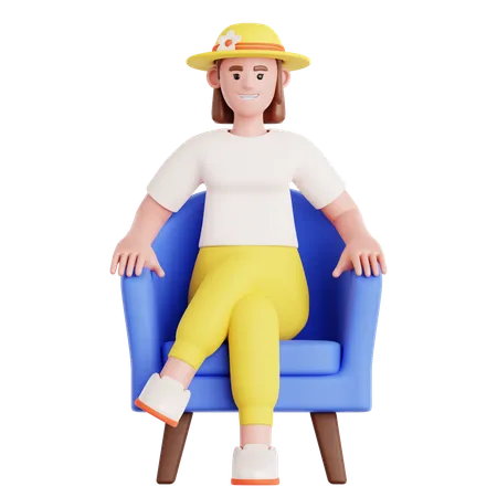 Femme assise sur un canapé  3D Illustration