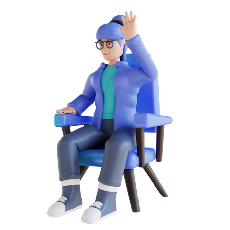 Femme assise sur un canapé et agitant la main  3D Illustration