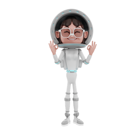 Astronaute féminine montrant un super signe  3D Illustration