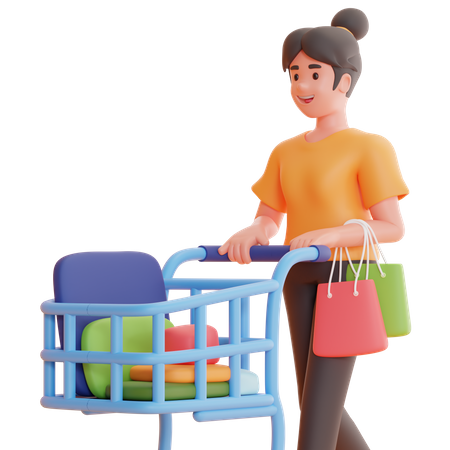 Femme avec caddie  3D Illustration