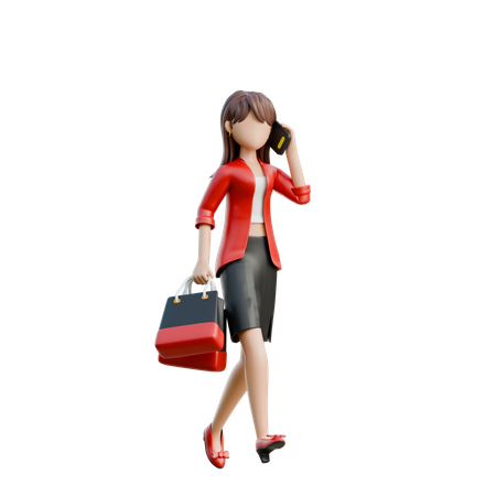 Femme avec des écouteurs et des sacs de courses  3D Illustration