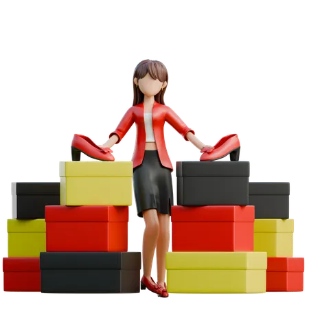 Femme avec des piles de cartons  3D Illustration