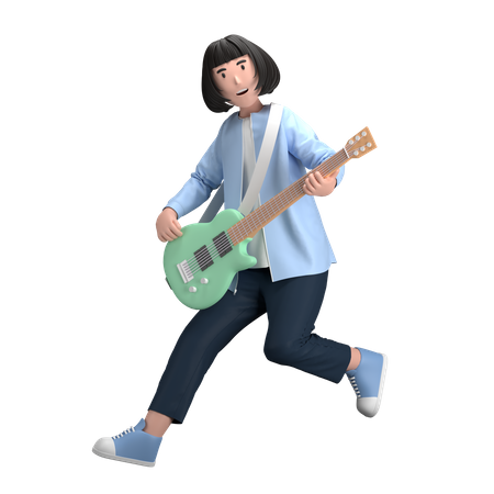 Femme avec guitare  3D Illustration