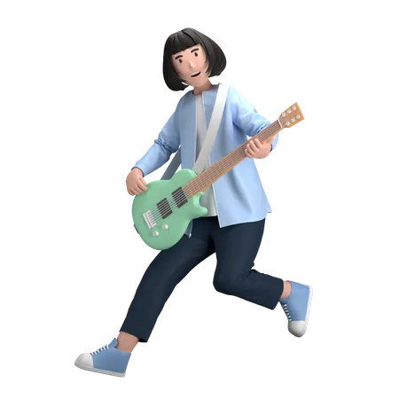 Femme avec guitare  3D Illustration